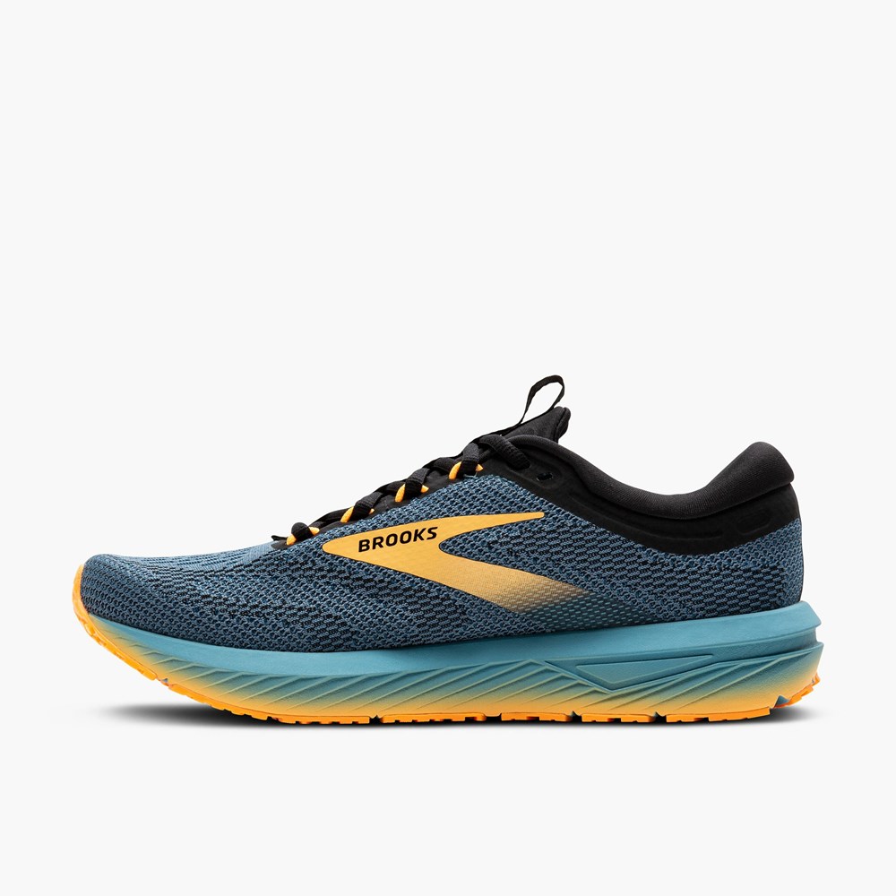 Chaussures Running Route Brooks Revel 7 Bleu Noir Orange Homme | WHG-9712438